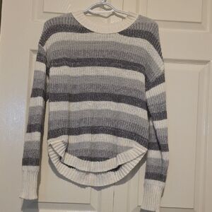 SO Women's Gray and Cream Striped Sweater